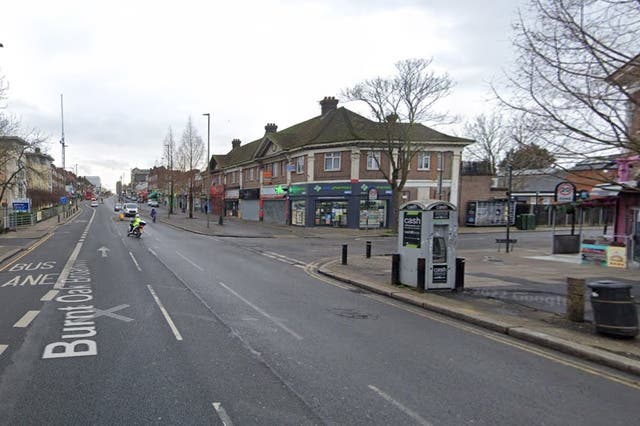 <p>A section of Burnt Oak Broadway in Edgware, north London, where a woman was stabbed to death on 09/05/2024</p>