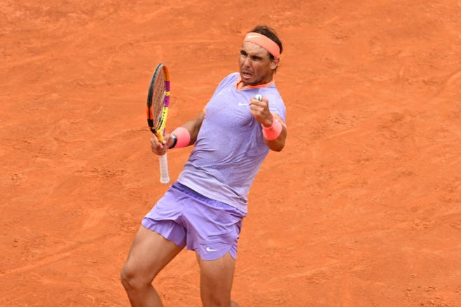 Rafael Nadal fought his way into the next round in Rome