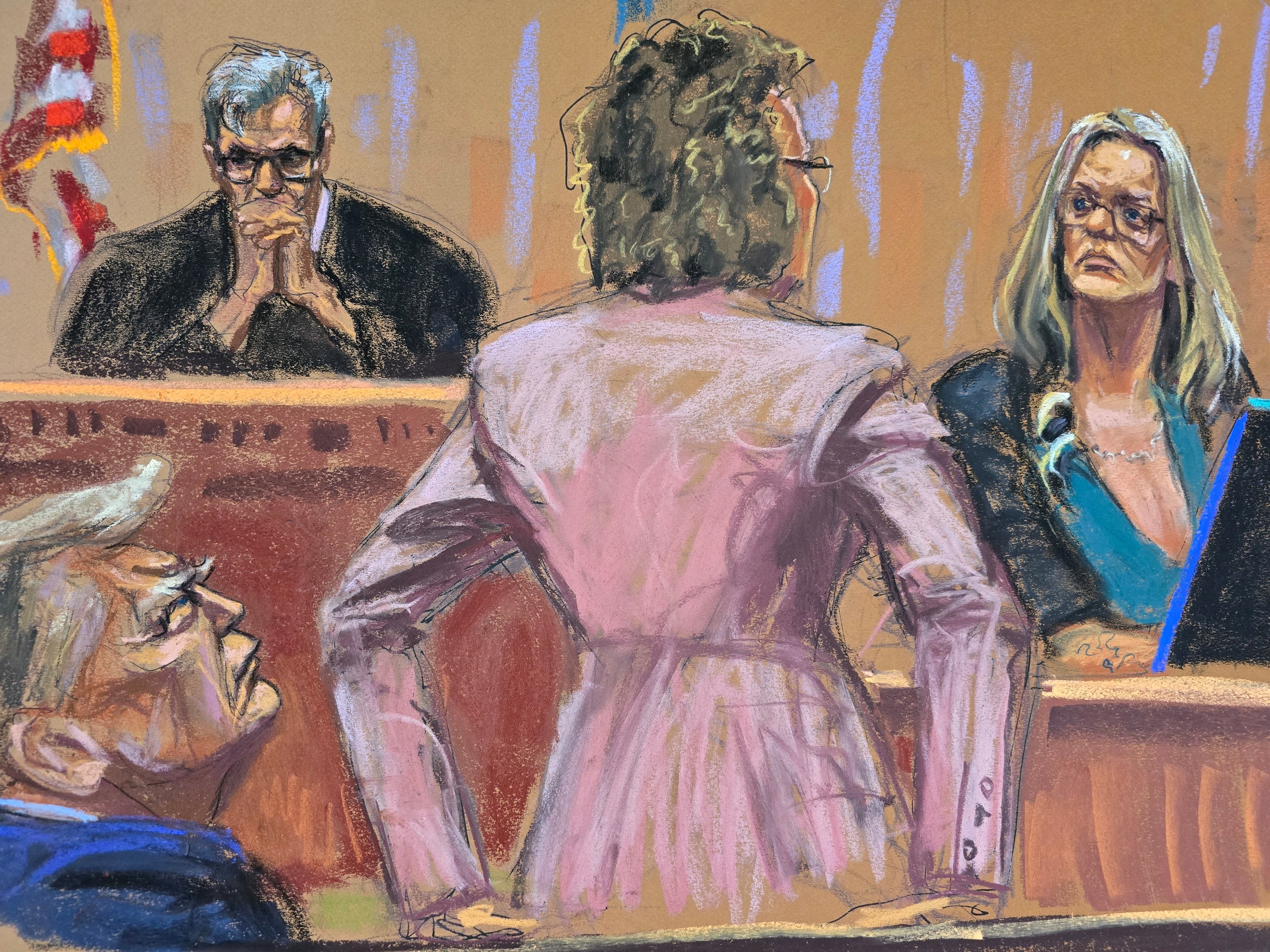 Former US president Donald Trump watches as Stormy Daniels is questioned by defense attorney Susan Necheles