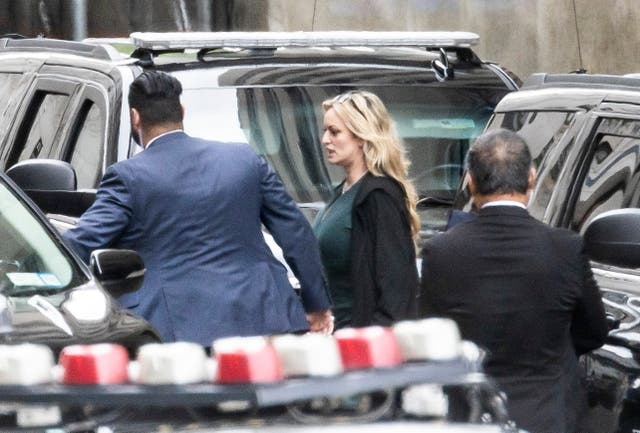<p>Stormy Daniels leaves court after combative cross-examination by Donald Trump’s defense lawyer </p>