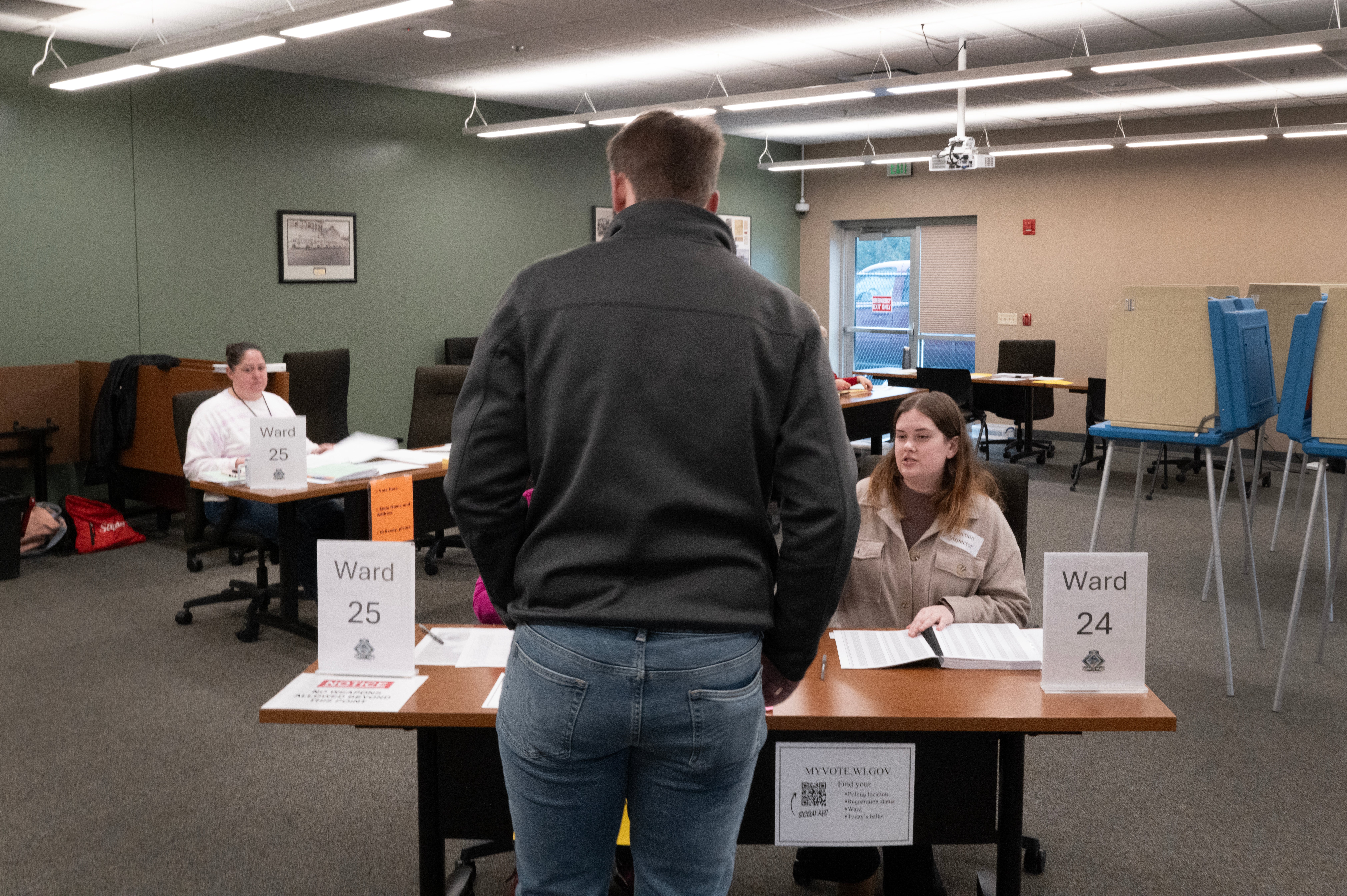 A resident arrives to vote in the state's primary election at a polling location on April 02, 2024 in Green Bay, Wisconsin