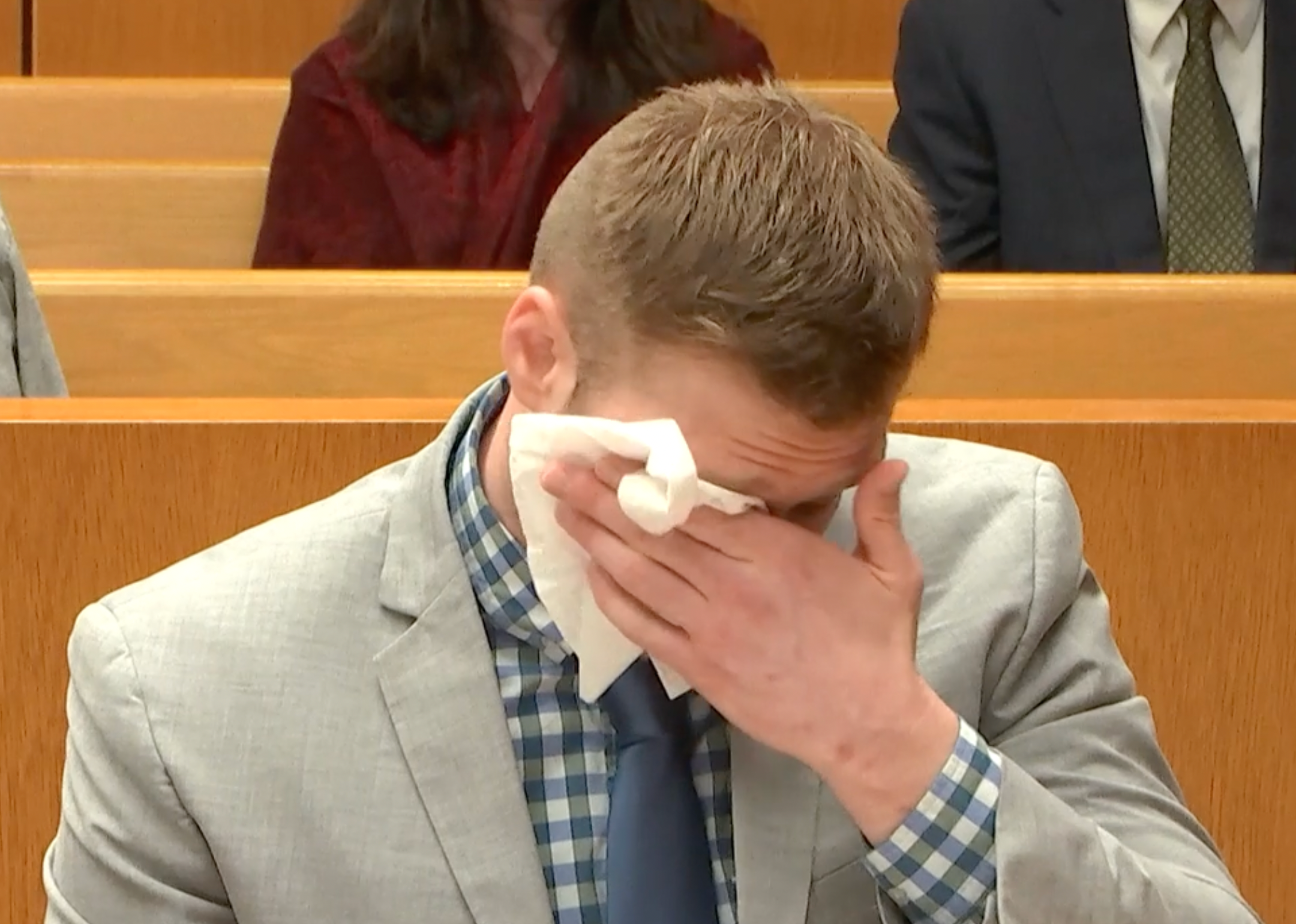 Mr Gregor breaks down in court while his mother is on the stand