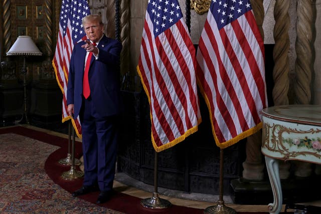 <p>Donald Trump pictured speaking at his Mar-a-Lago estate. He reportedly invited oil executives to the property last month, seeking a $1bn donation</p>
