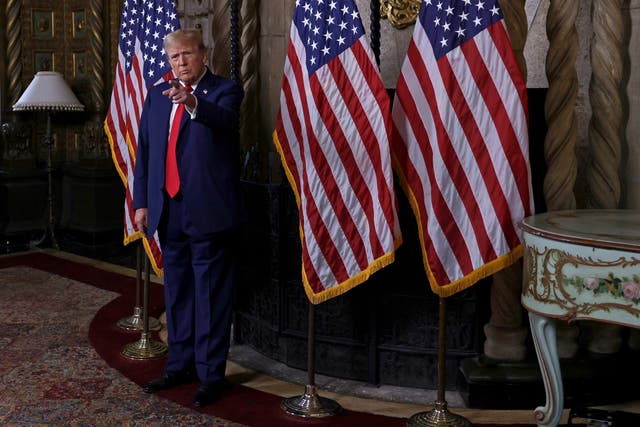 <p>Donald Trump pictured speaking at his Mar-a-Lago estate. He reportedly invited oil executives to the property last month, seeking a $1bn donation</p>