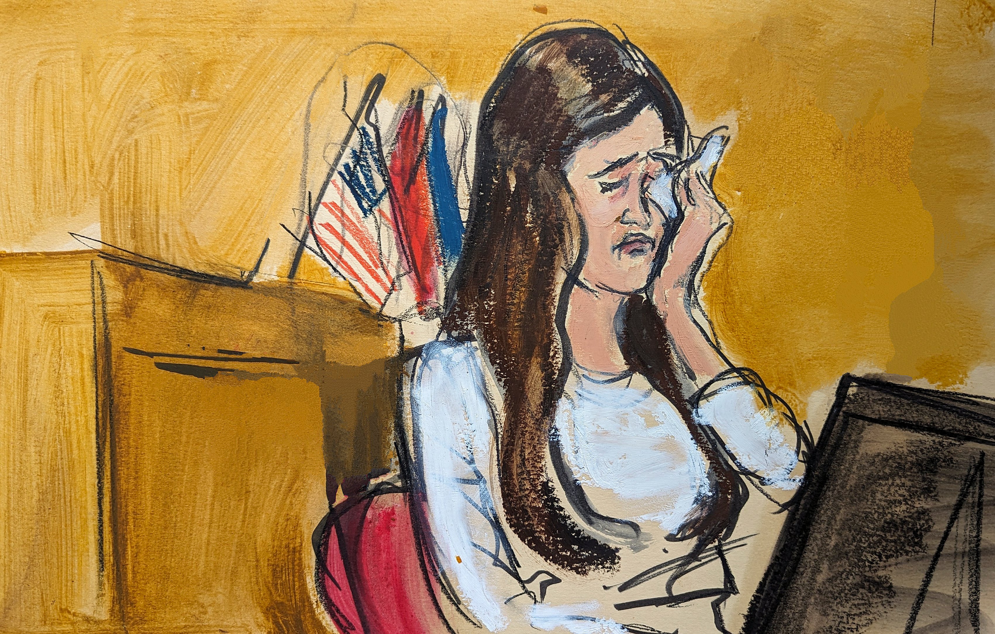 Former White House assistant to then-President Donald Trump, Madeleine Westerhout weeps on the stand describing how she lost her White House job in Manhattan criminal court, Thursday, May 9, 2024