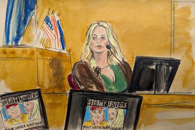 <p>Stormy Daniels testifies in Donald Trump’s New York hush money trial on Thursday 9 May 2024 </p>
