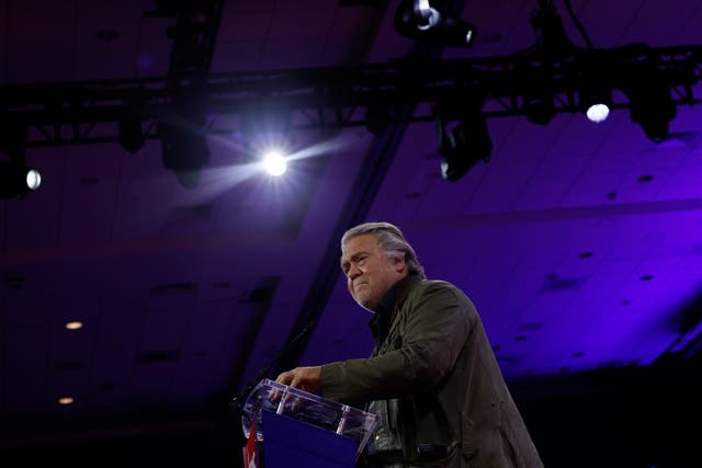 <p>Steve Bannon, pictured speaking at the 2024 Conservative Political Action Conference, lost his appeal to overturn his contempt of Congress conviction</p>