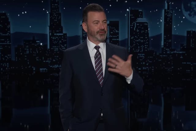<p>Jimmy Kimmel roasts Donald Trump during his opening monologue on 9 May </p>