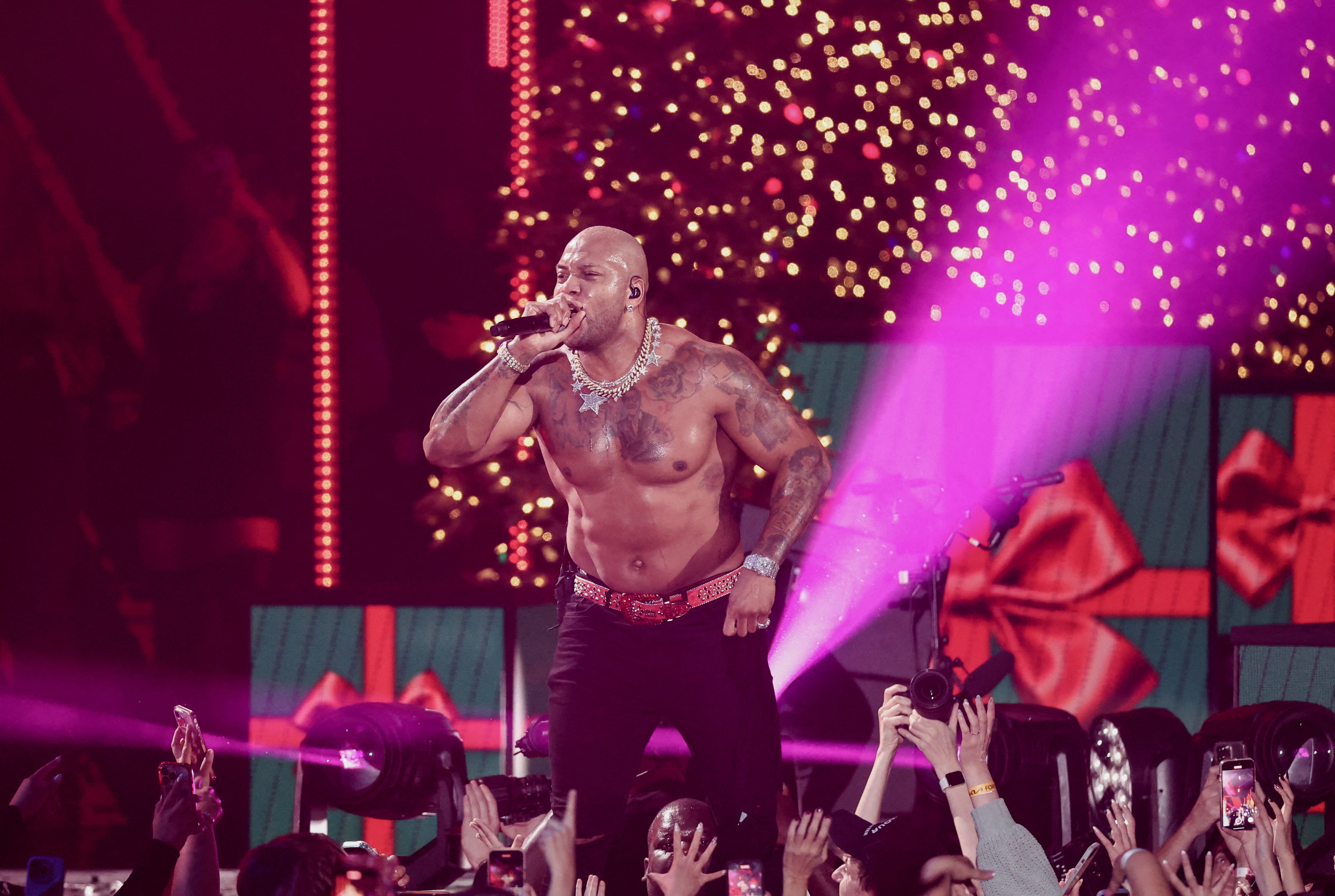 Flo Rida performs during the iHeartRadio Jingle Ball in Inglewood, California, on 1 December 2023