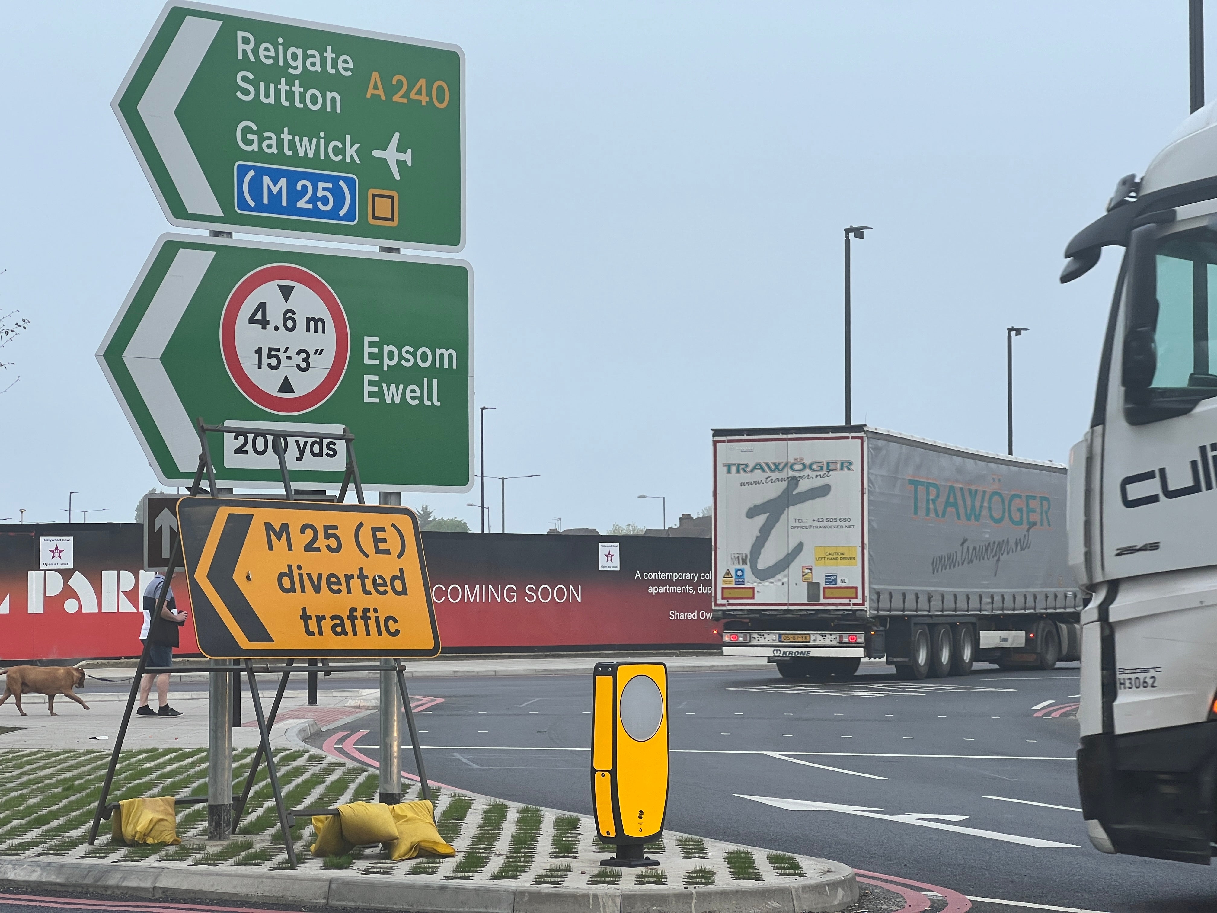 Truck stop: the key interchange on the M25 closure diversion, at Tolworth in southwest London