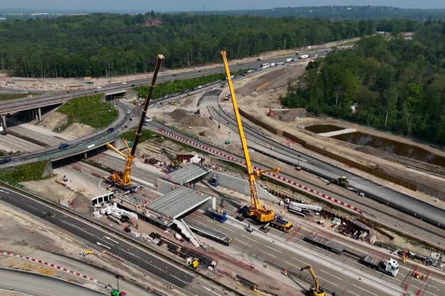 <p>Watch: Drone footage captures scale of M25 closure as new bridge beams installed.</p>