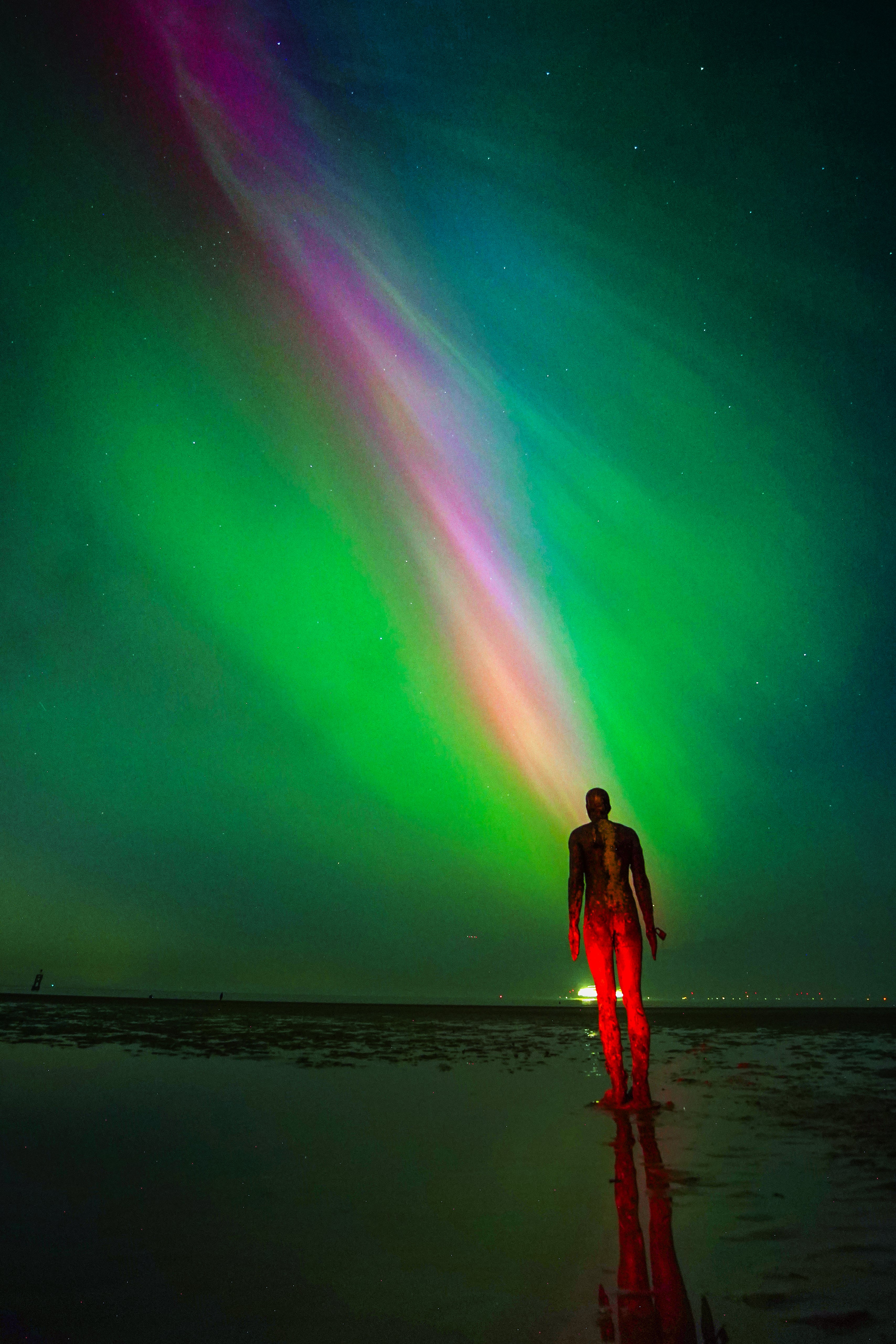 The aurora borealis seen at Crosby Beach