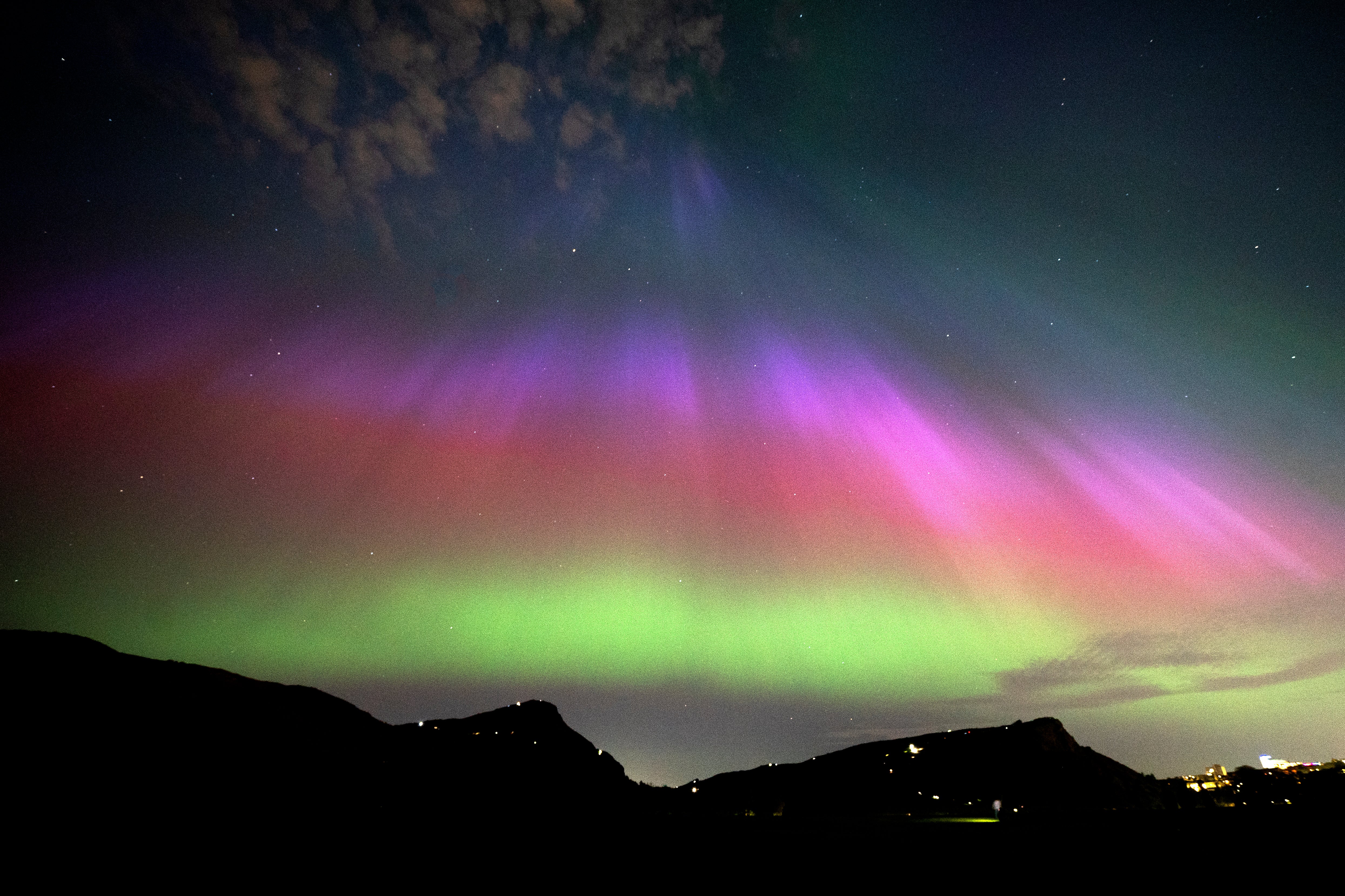 The northern lights in Holyrood Park, Edinburgh