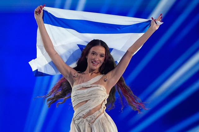 Eden Golan of Israel enters the arena during the flag parade before the final of the Eurovision Song Contest (Martin Meissner/AP)