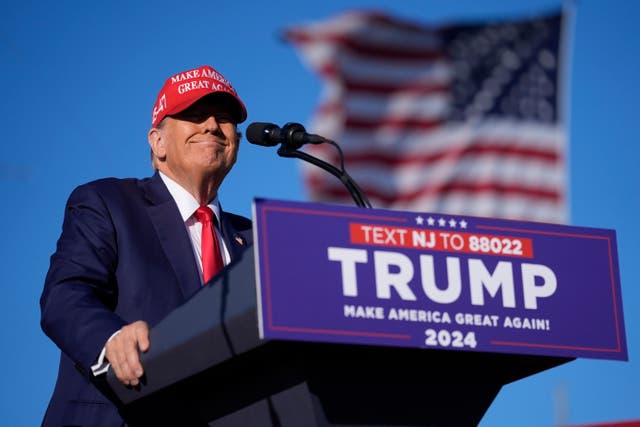 <p>Republican presidential candidate Donald Trump speaks during a campaign rally in Wildwood, New Jersey, on Saturday 11 May 2024 </p>