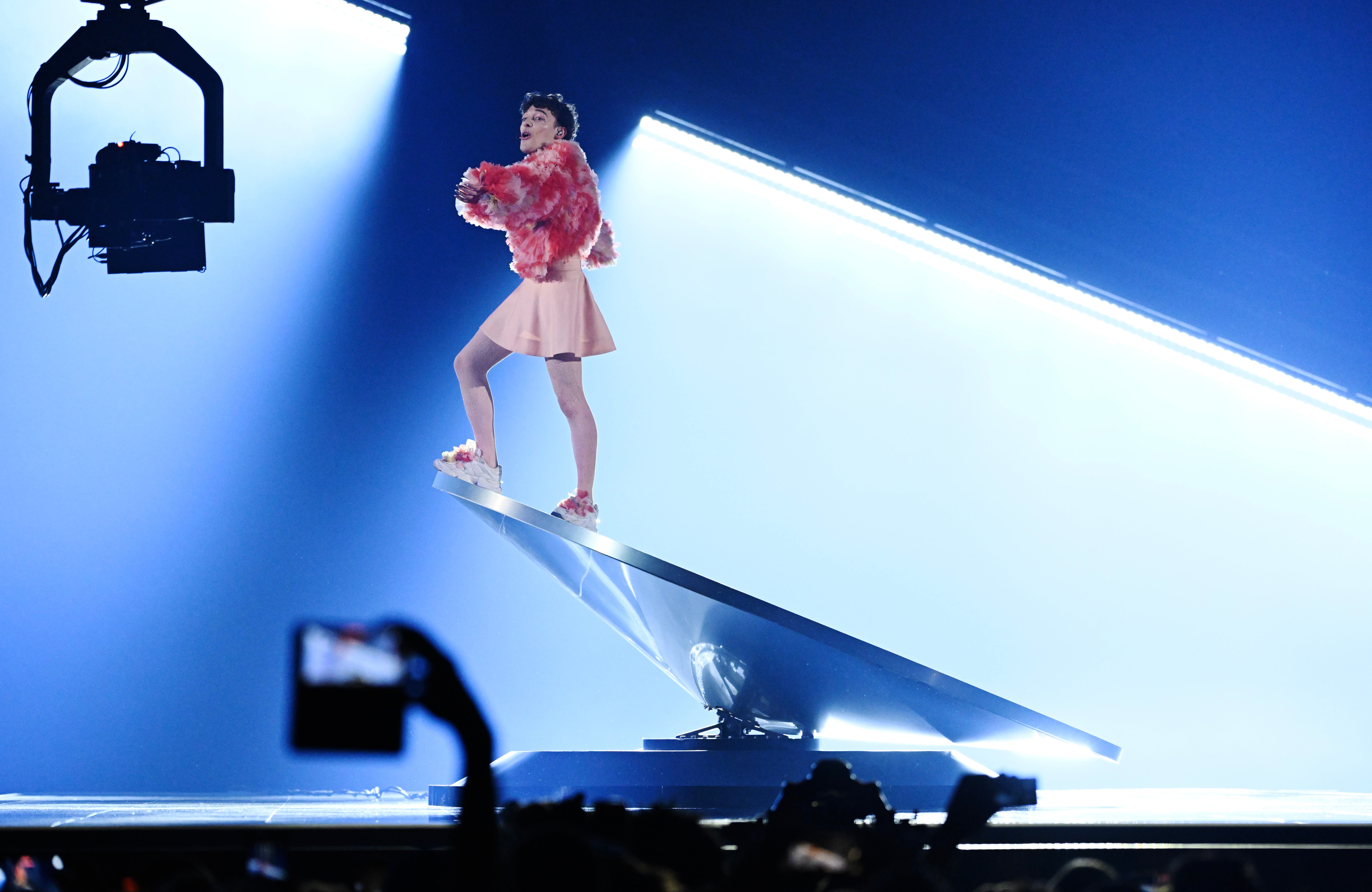 Nemo representing Switzerland with the song 'The Code' performs during the final of the 68th edition of the Eurovision Song Contest