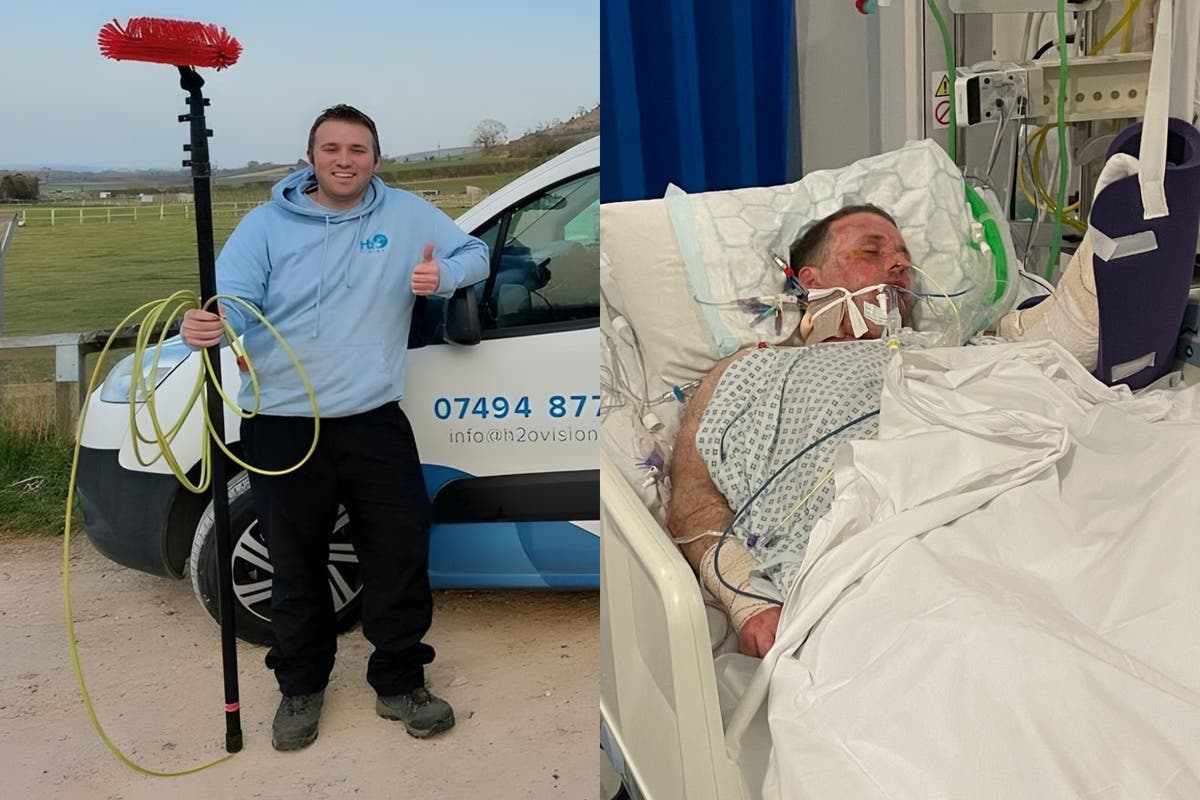 Window cleaner fights for life after 33,000-volt shock from powerline blasts him 7ft across garden