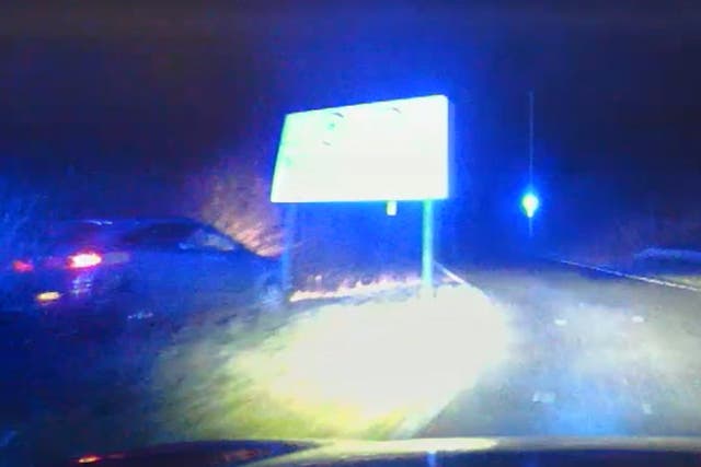 <p>Watch moment driver loses control and smashes into road sign during 115mph police chase.</p>