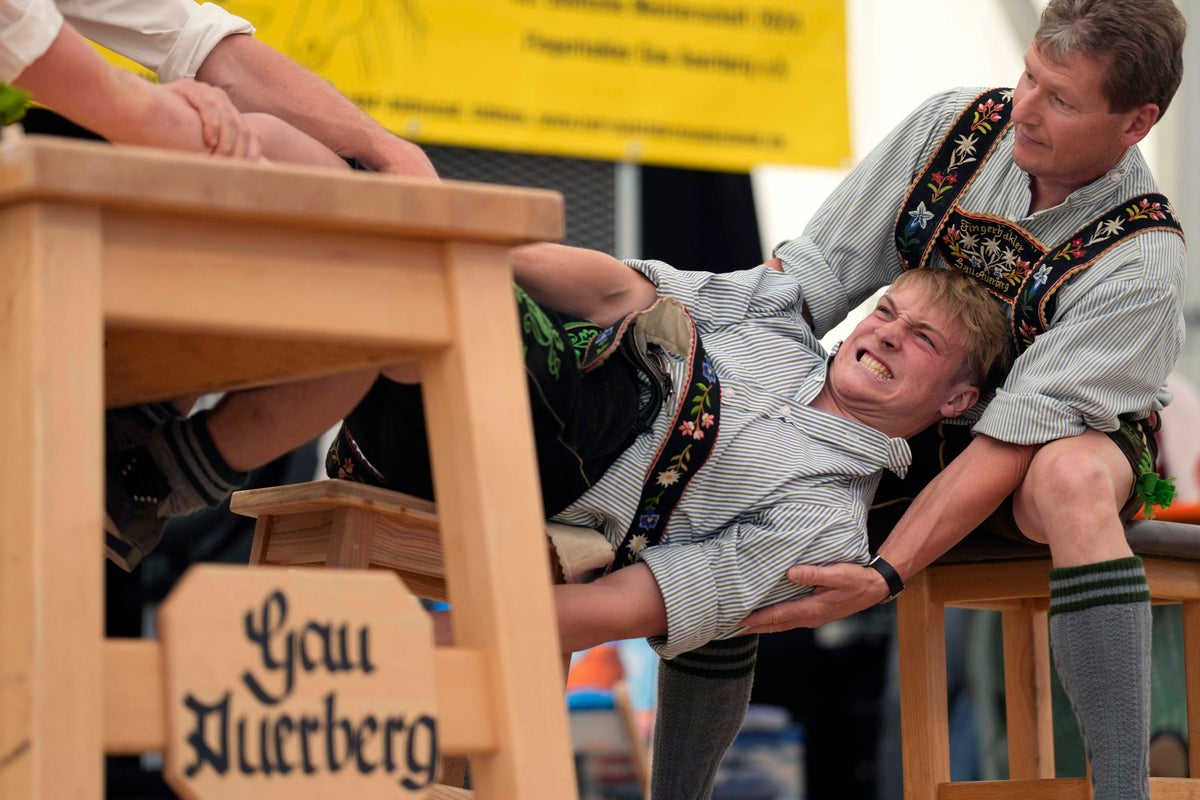 German men with the strongest fingers compete in Bavaria's 'Fingerhakeln' wrestling champion