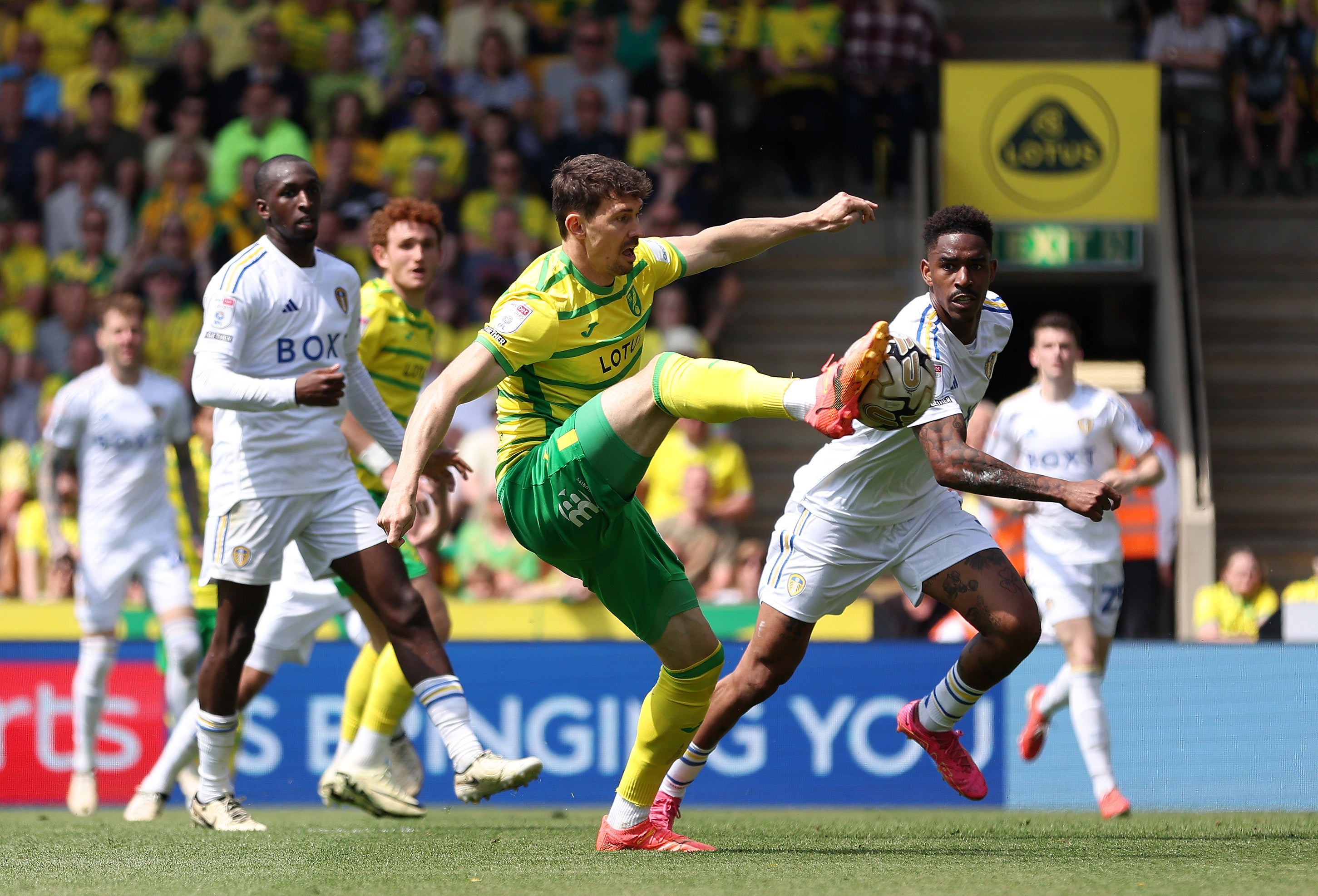 Norwich City's Christian Fassnacht has an opportunity on goal during the Championship play-off, semi-final