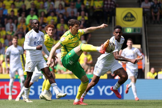 <p>Norwich City's Christian Fassnacht has an opportunity on goal during the  Championship play-off, semi-final</p>
