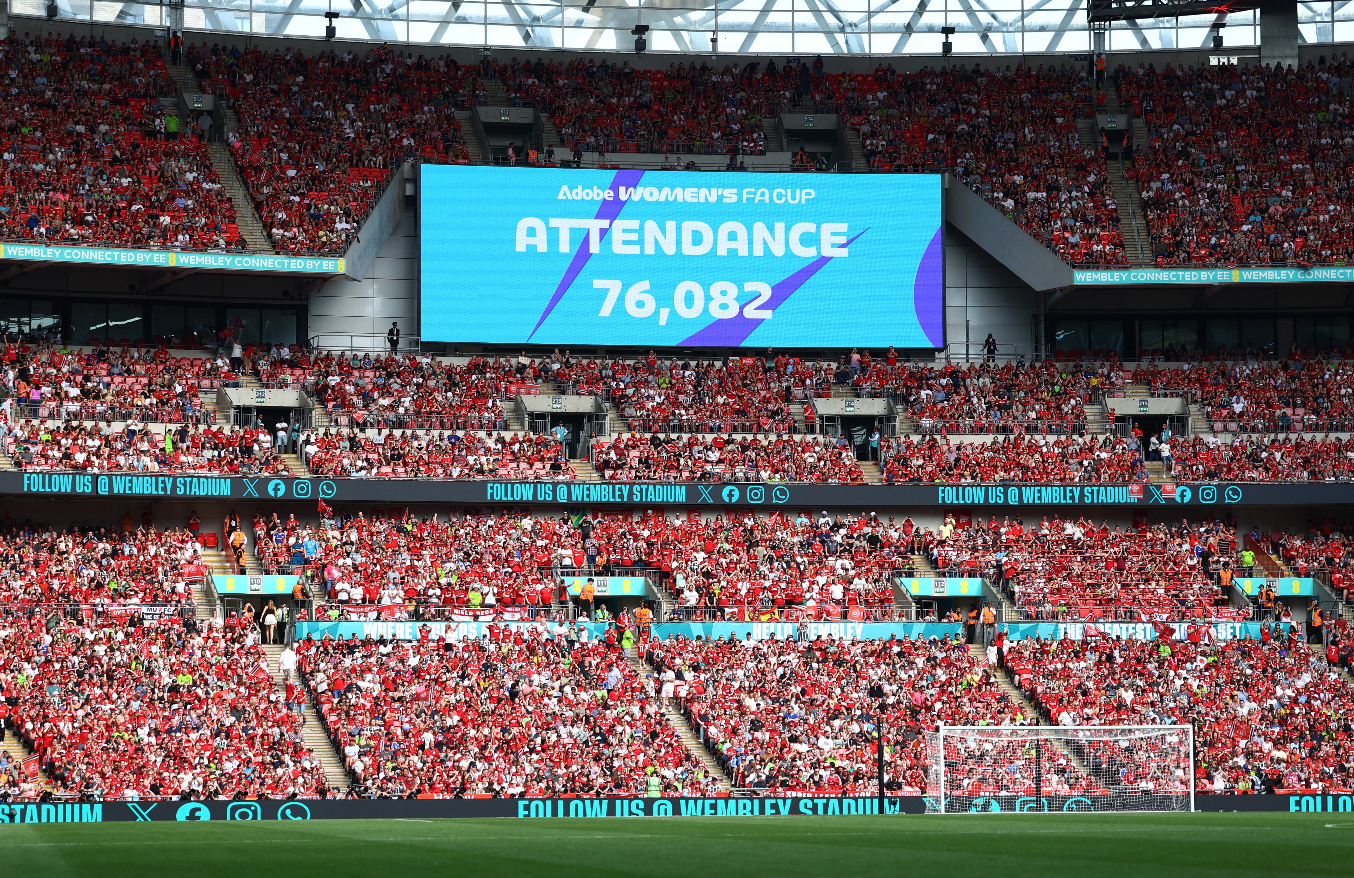 The cup final attendance was larger than that for Man United’s men’s side at Old Trafford the same afternoon