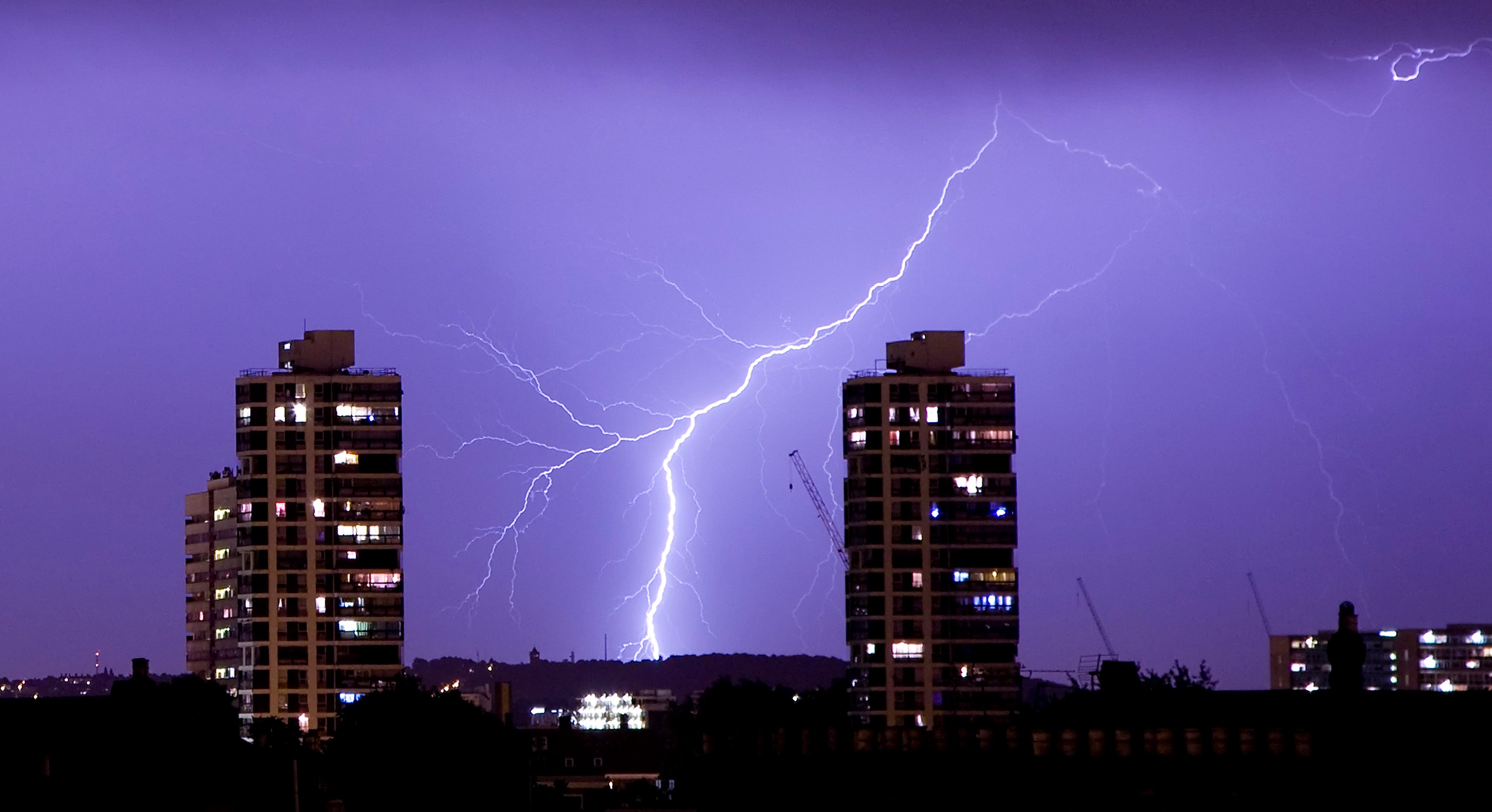 The Met Office has issued a yellow weather warning for thunderstorms for much of the UK. This picture shows a previous storm over south London.