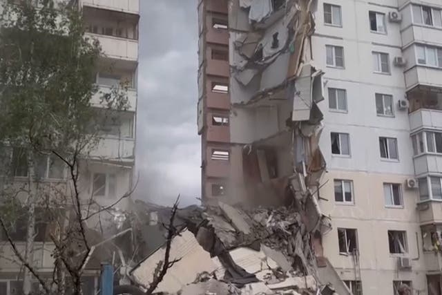 <p>Russian apartment block collapses in Belgorod explosion as rescuers search rubble for survivors.</p>