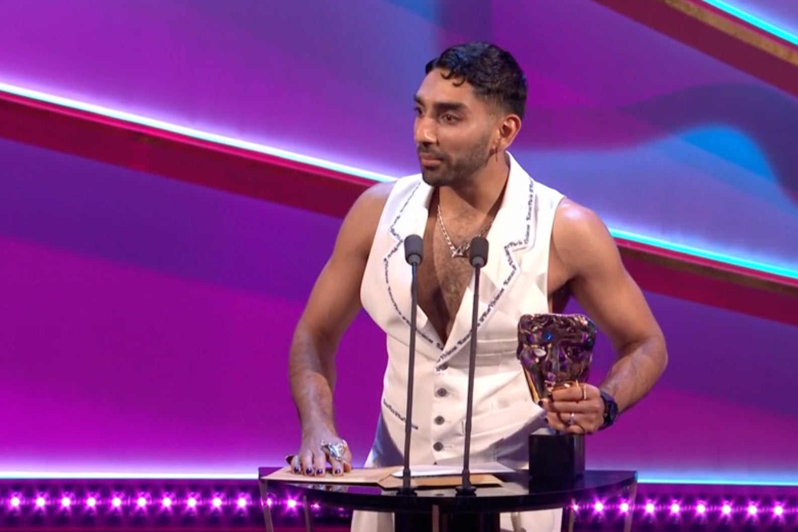 Mawaan Rizwan with his Bafta for Male Performance in a Comedy