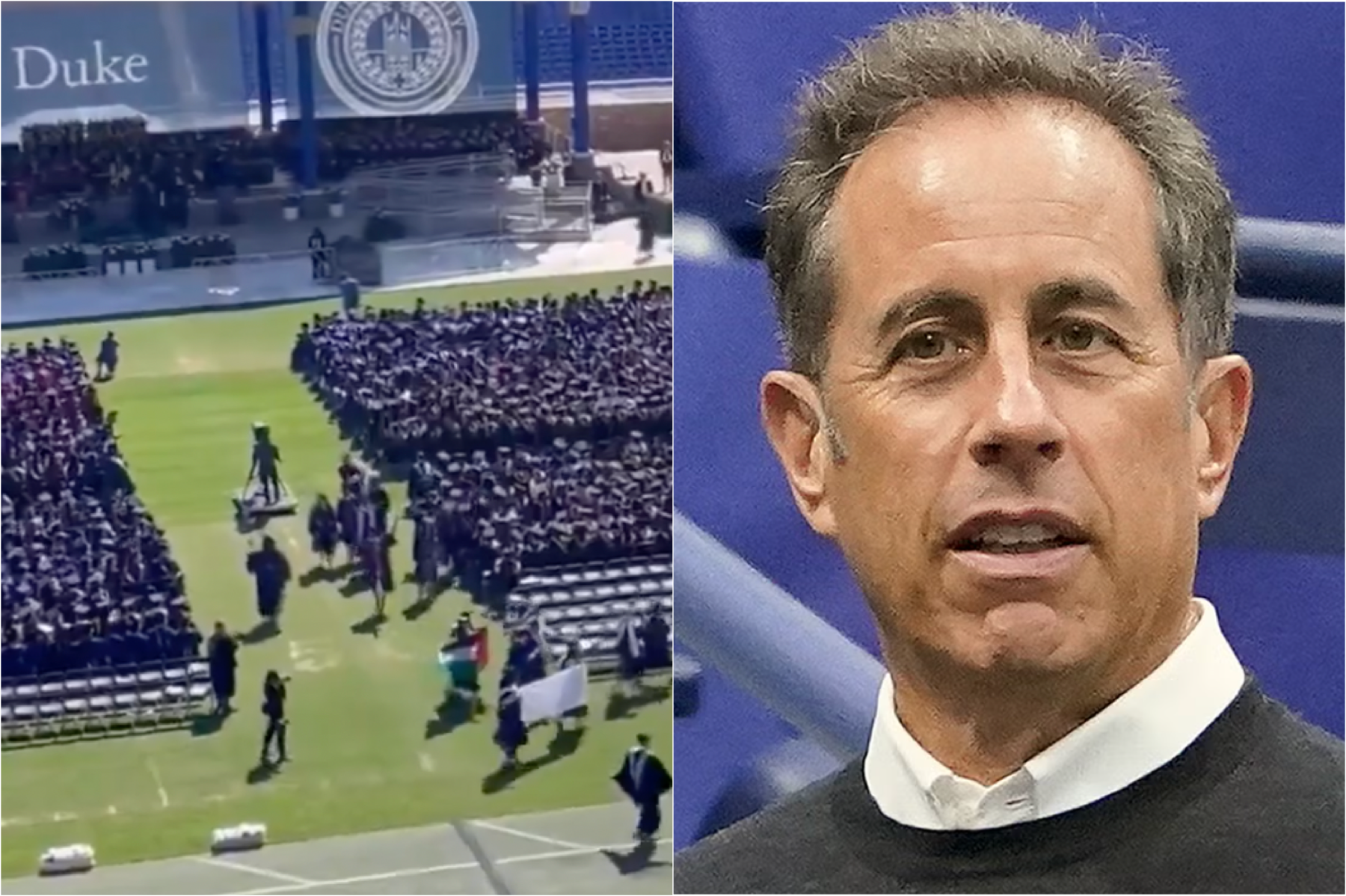 Dozens of students walked out as Jerry Seinfeld delivered the commencement speech at Duke University on Sunday