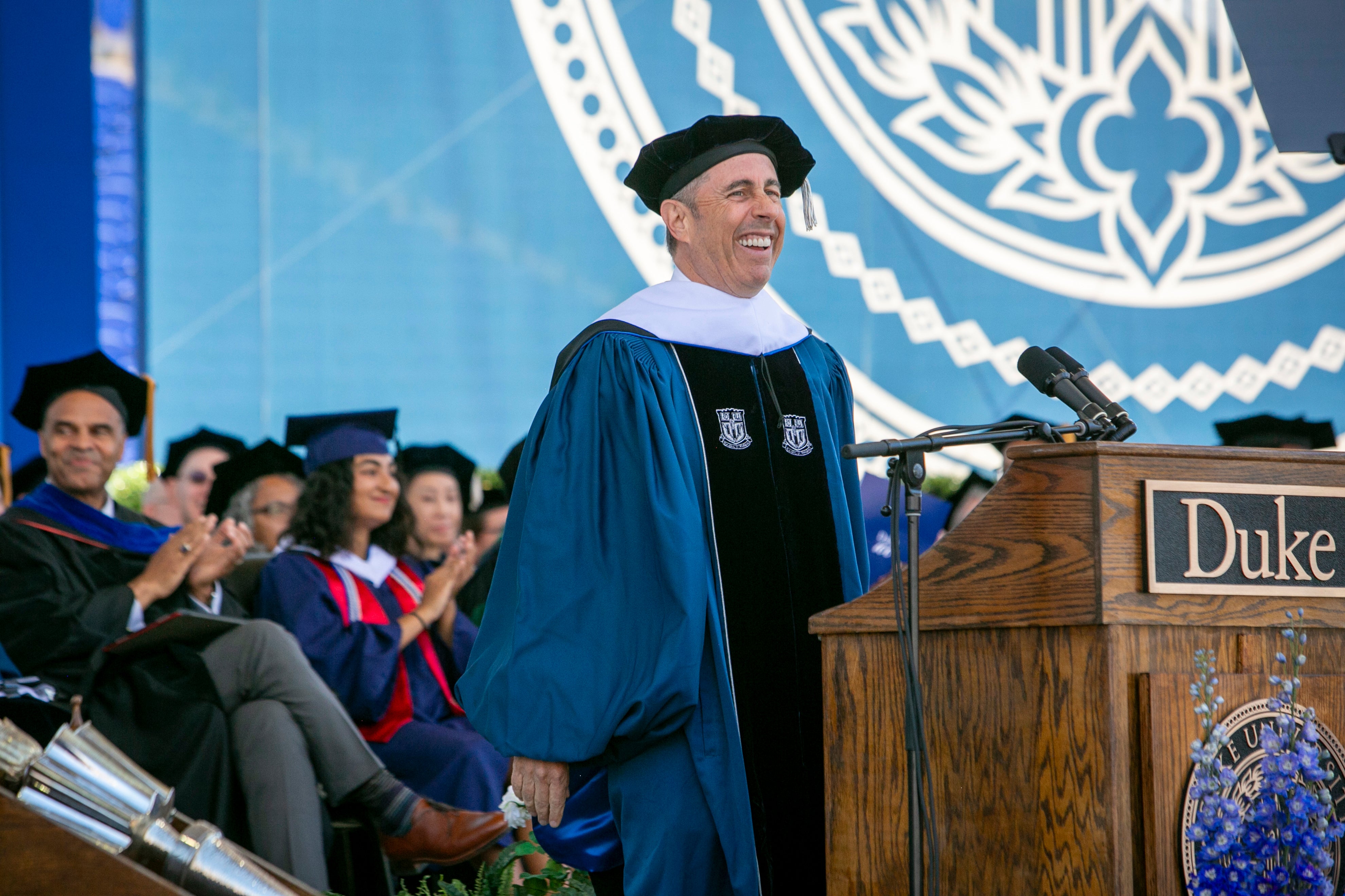 Jerry Seinfeld spoke at the Duke University graduation ceremony last week. Gaza protesters walked out during the ceremony