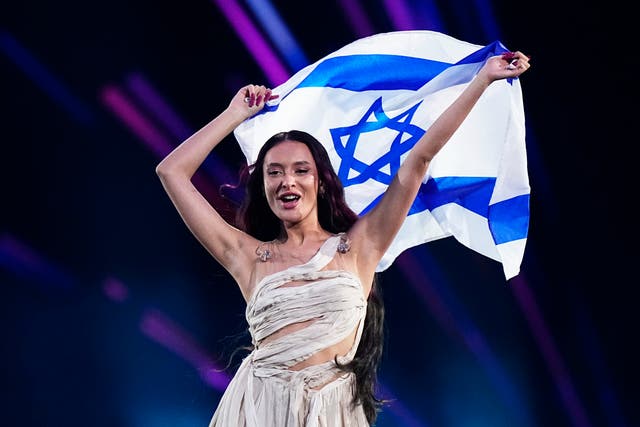 <p>Israel’s Eurovision contestant Eden Golan enters the stage during the opening ceremony of the 2024 grand final</p>