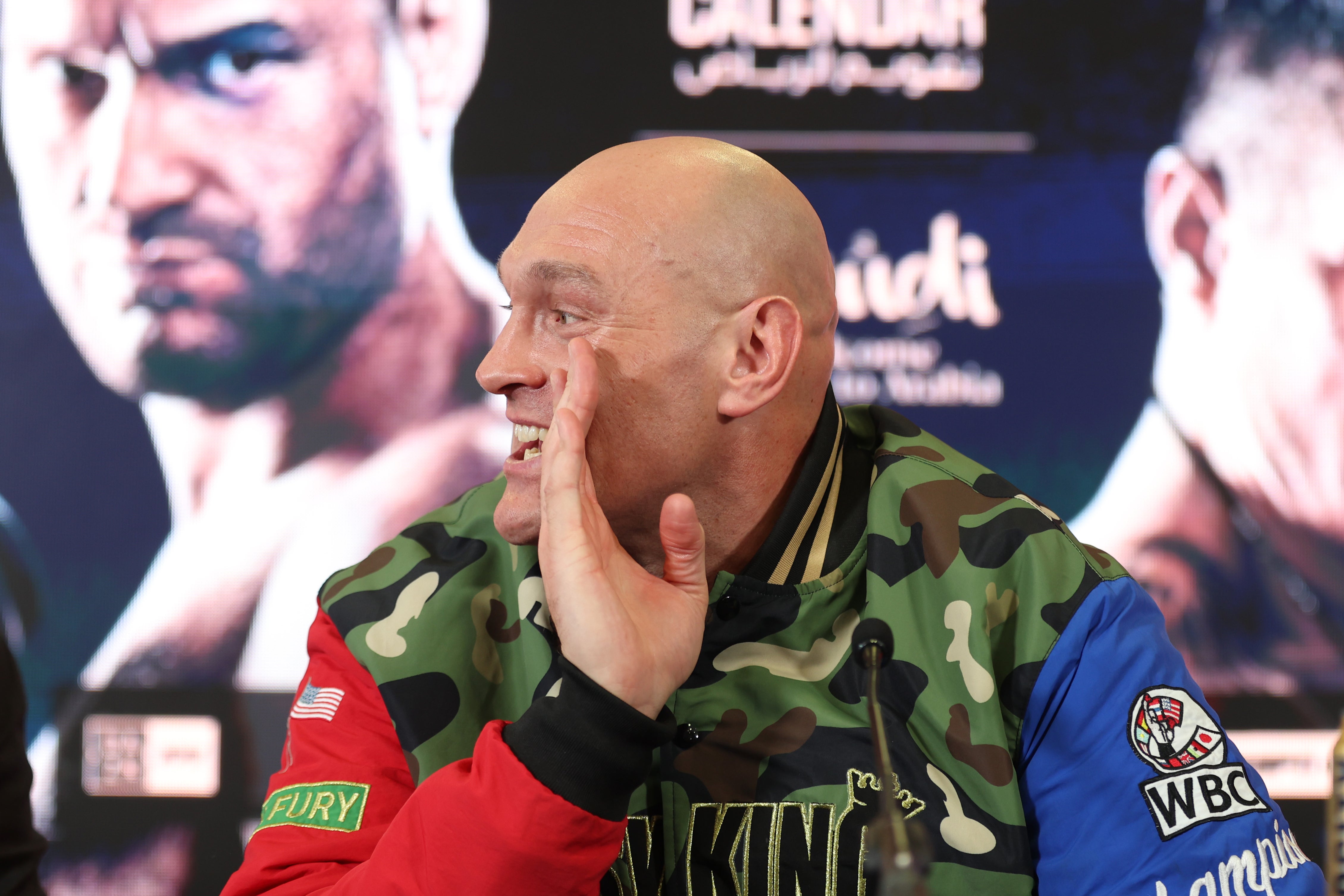 Fury at a pre-fight press conference for his bout with Oleksandr Usyk
