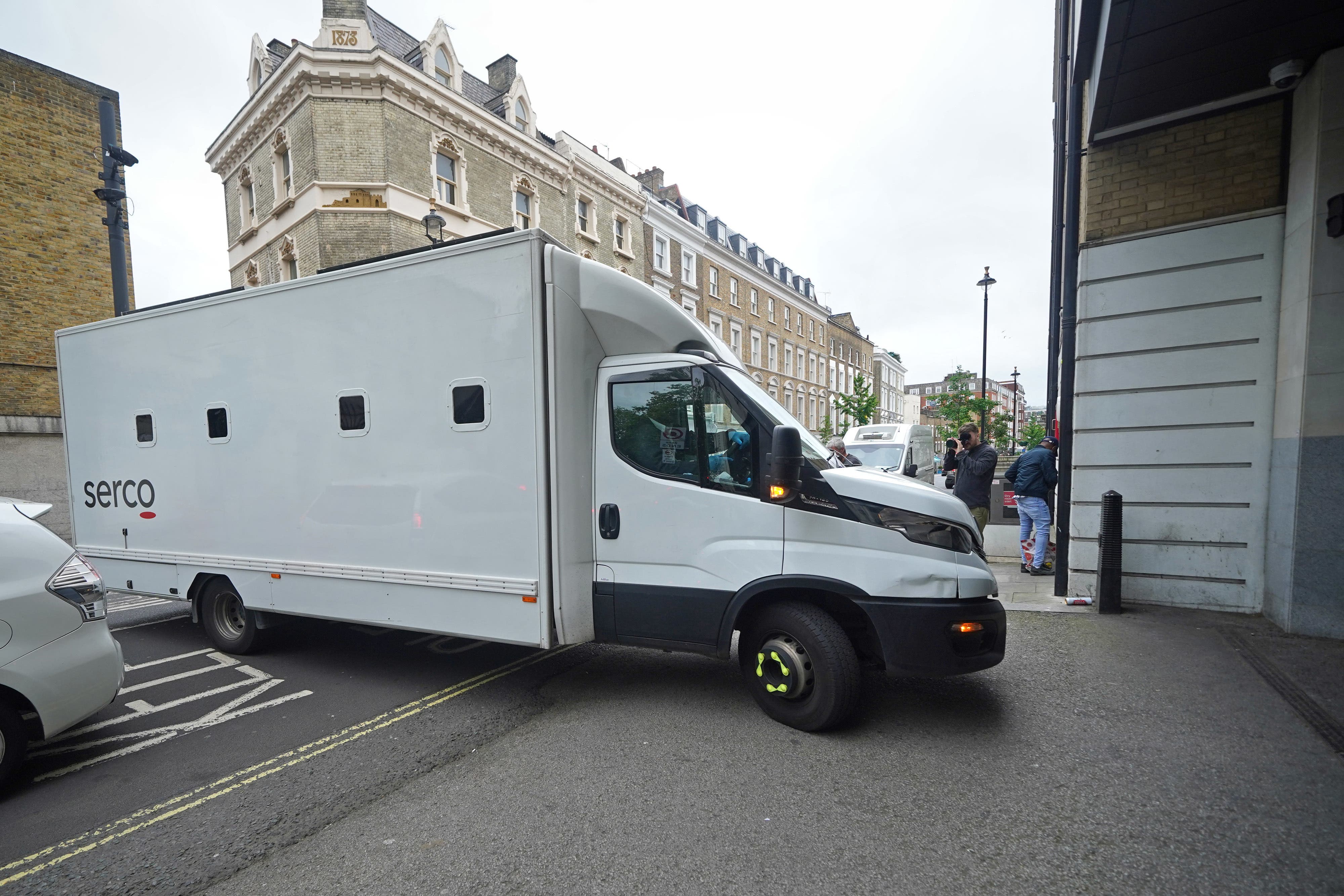 A custody van arrives at Westminster Magistrates’ Court (Yui Mok/PA)