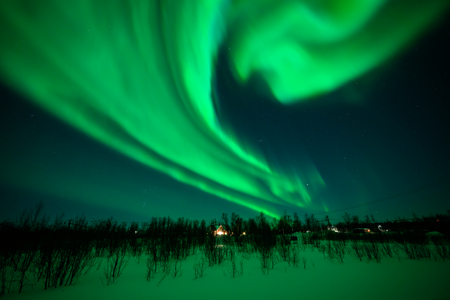 <p>The Aurora Borealis are seen in the sky above Kiruna, Sweden, on 7 March, 2024</p>