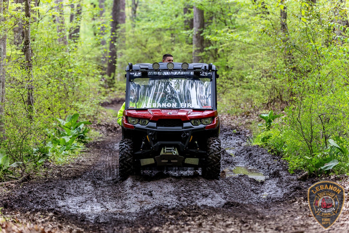 Lebanon Fire Department’s vehicle traversing through the mud