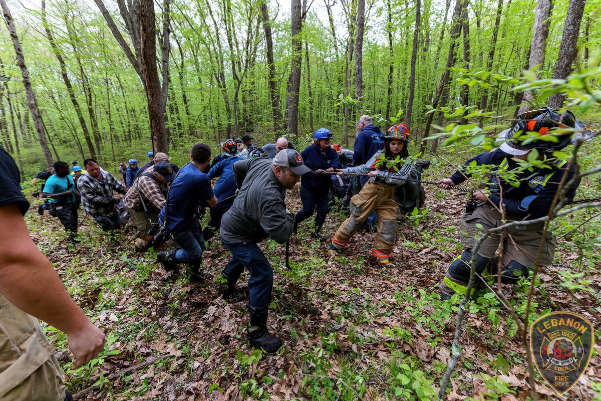Over 40 rescuers from different units and agencies helped rescue the horses out of the muddy woods