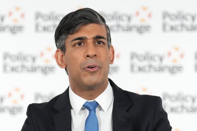 <p>Prime Minister Rishi Sunak delivers a pre-election speech at the Policy Exchange think tank in central London (Carl Court/PA)</p>