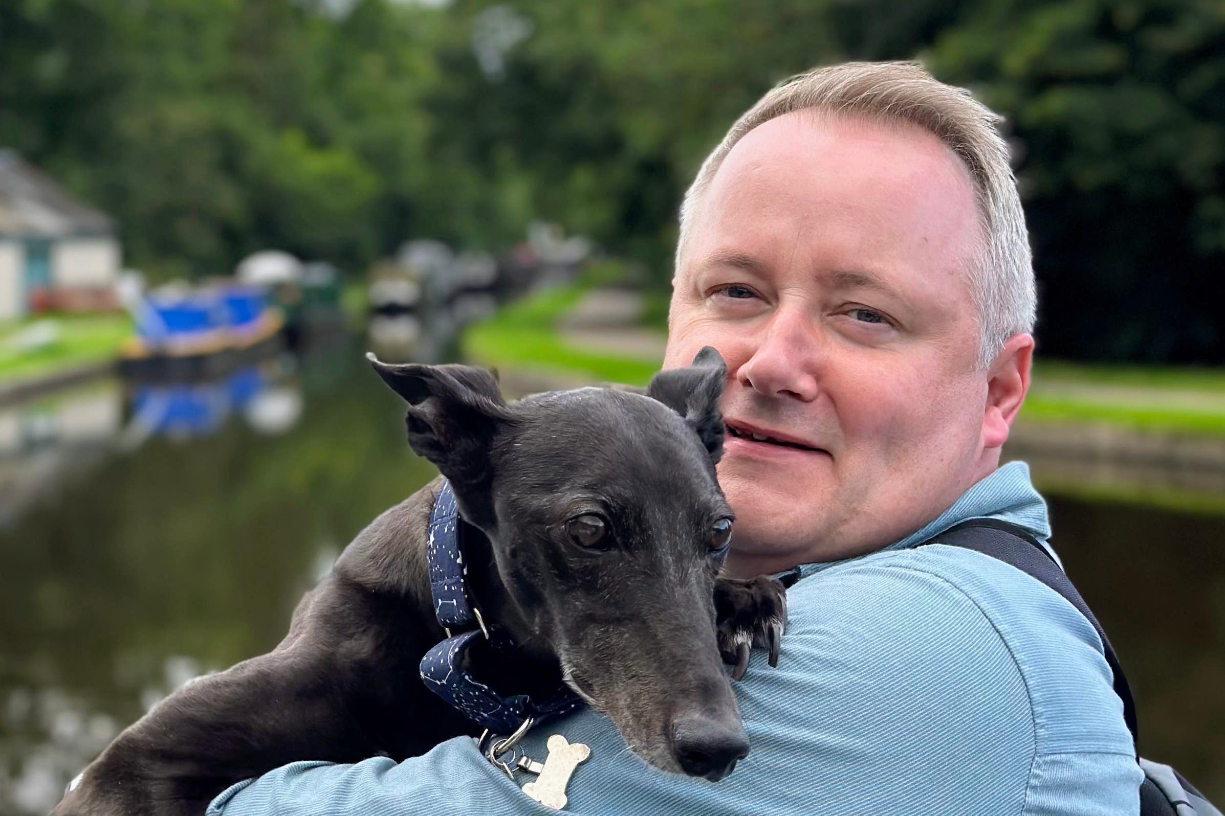 Darren Millar, Conservative MS for Clwyd West and his Whippet, Blue (Dogs Tust)