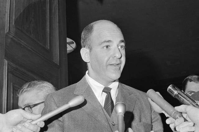 <p>Cyril Wecht, pictured in 1969 speaking to reporters, died at 93 years old on Monday </p>