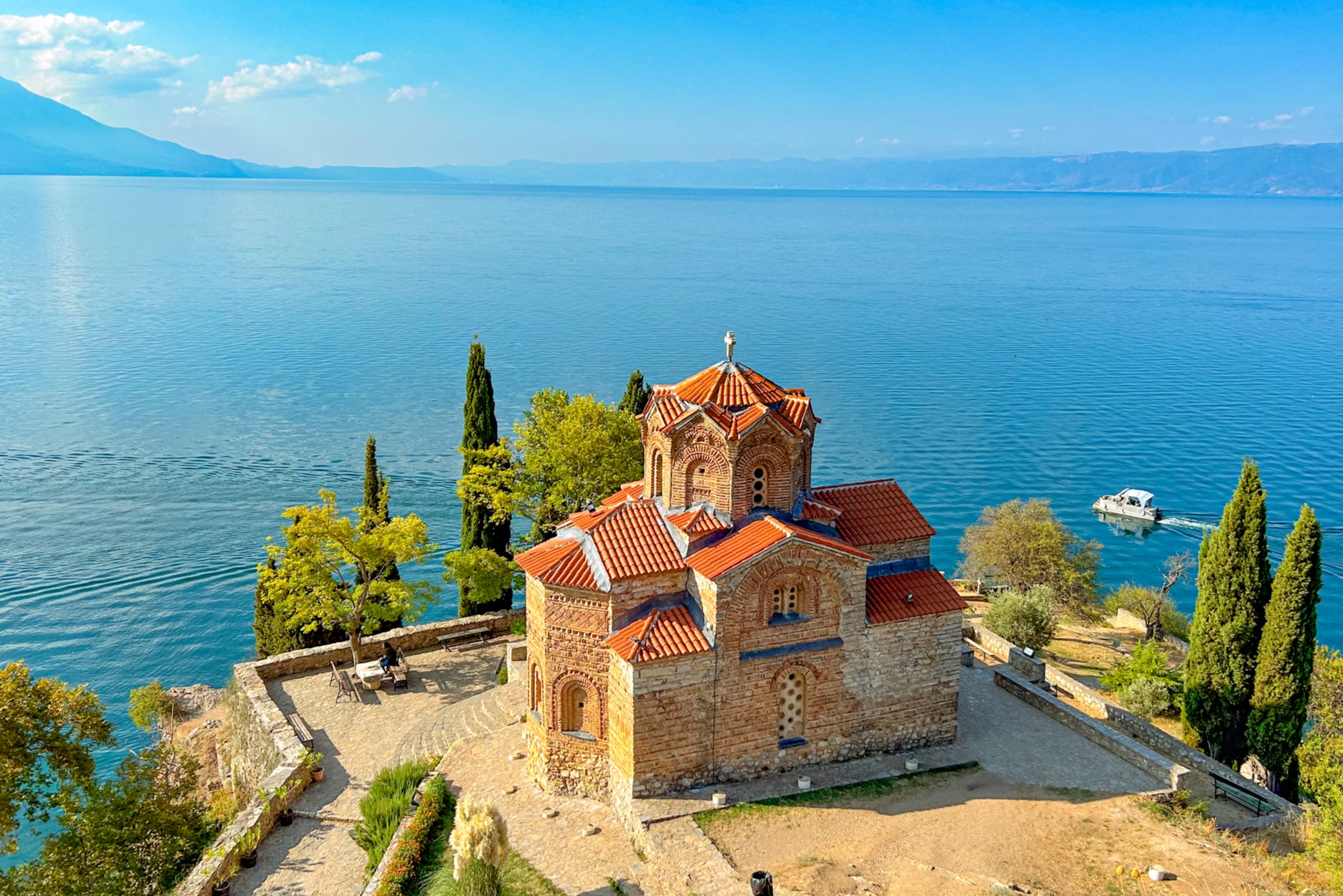 The lake is shared between North Macedonia, with 60 per cent of shoreline, and Albania