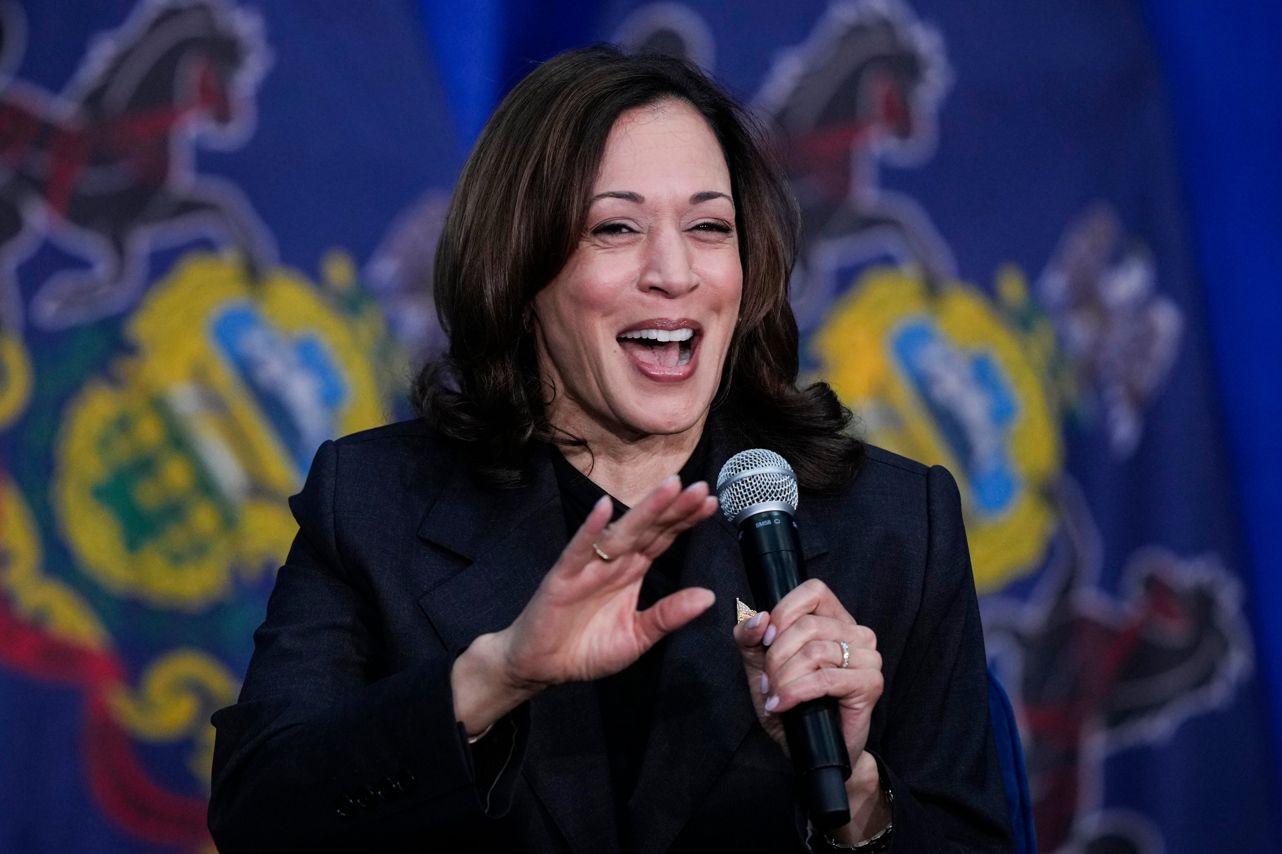 Vice President Kamala Harris speaks during a campaign event in Elkins Park, Pennsylvania, on May 8 2024