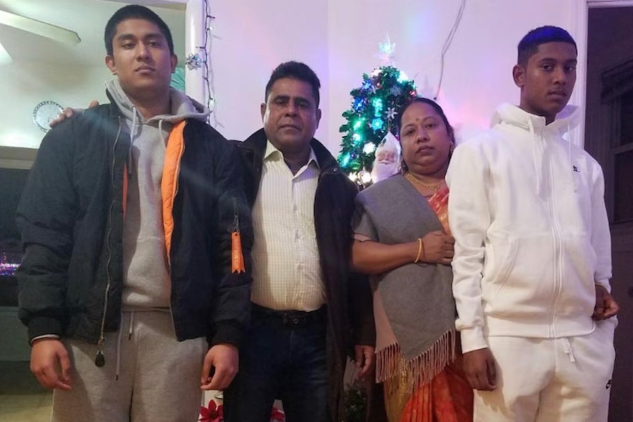 Win Rozario, 19, (far left) with his mother Notan Eva Costa and brother Uthso Rozario. The teen was fatally shot by New York Police Department officers in March