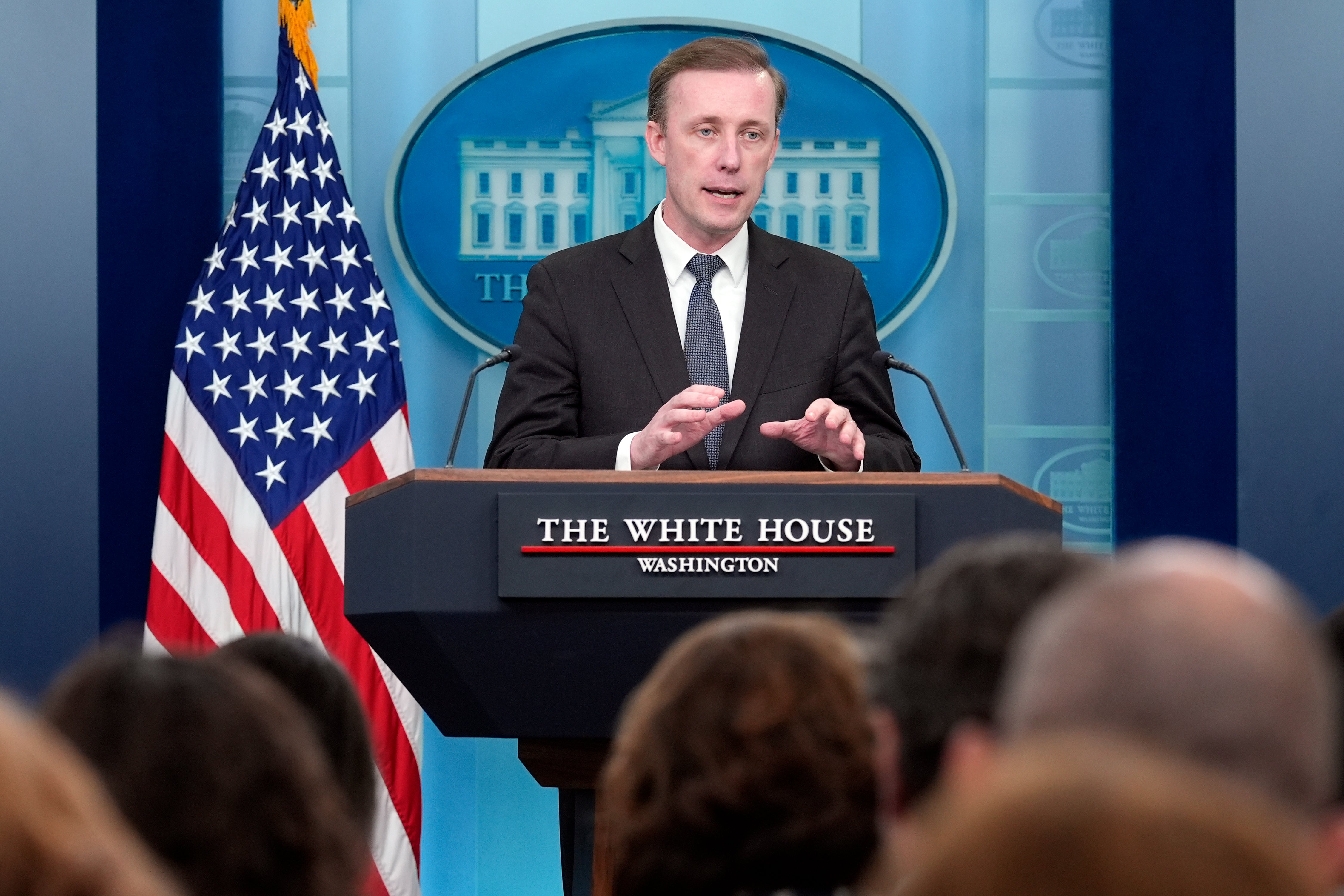 White House national security adviser Jake Sullivan speaks during the daily briefing at the White House in Washington, Monday, May 13, 2024. (AP Photo/Susan Walsh)