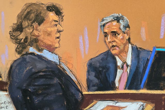 <p>Michael Cohen is questioned by prosecutor Susan Hoffinger during former US President Donald Trump’s criminal trial on charges that he falsified business records to conceal money paid to silence porn star Stormy Daniels in 2016</p>