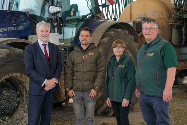 Rural Affairs Secretary Huw Irranca-Davies with farmer Richard Anthony (Welsh Government/PA)