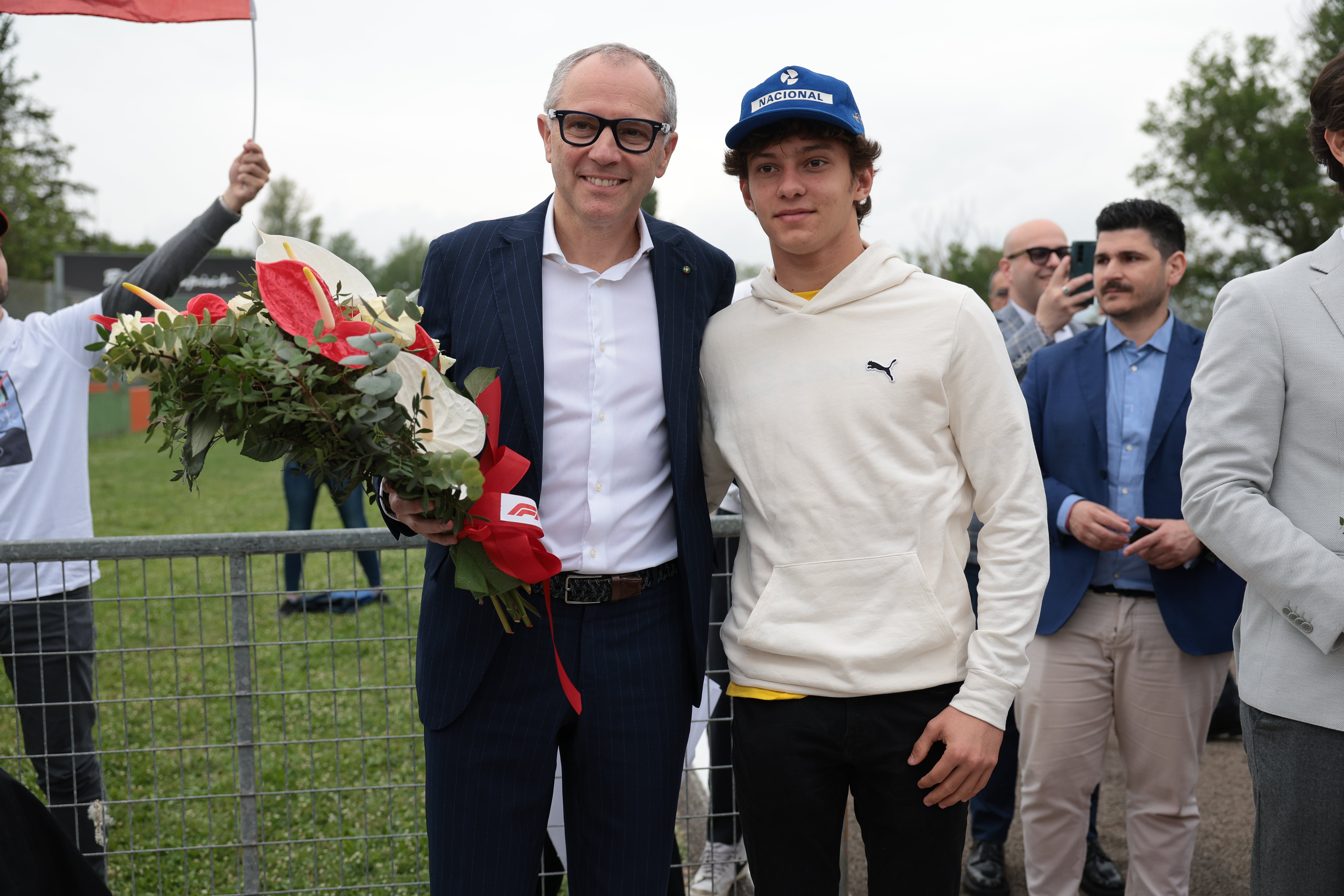 Antonelli alongside F1 chief Stefano Domenicali at an event commemorating the 30th anniversary of Ayrton Senna’s death at Imola