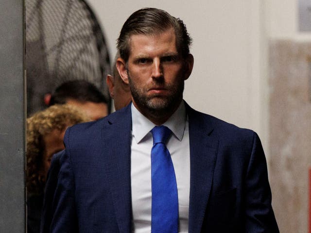 <p>Eric Trump, the son of former US president Donald Trump, attends his father’s criminal trial in New York on Monday 13 May 2024</p>