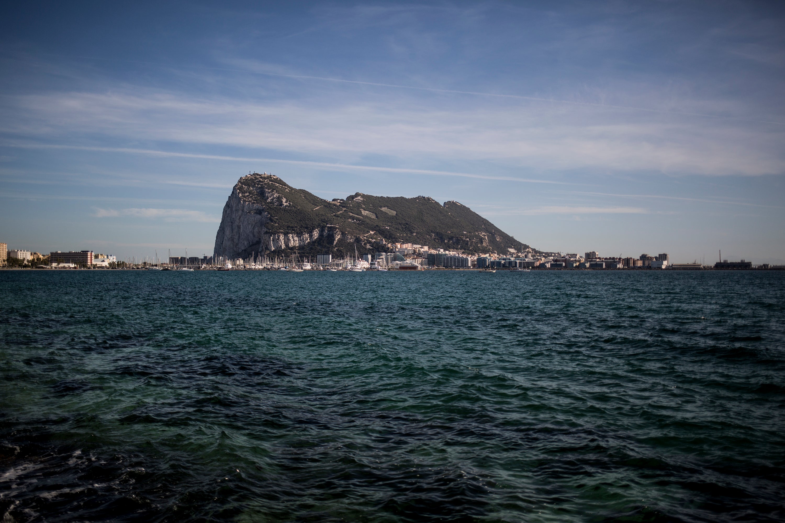 An Aerial view of Gibraltar rock seen from the neighbouring Spanish city of La Linea