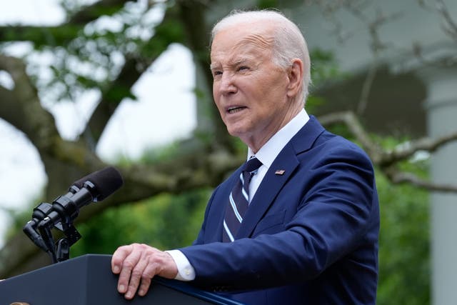 <p>President Joe Biden speaks in the Rose Garden of the White House in Washington, Tuesday, May 14, 2024, announcing plans to impose major new tariffs on electric vehicles, semiconductors, solar equipment and medical supplies imported from China. (AP Photo/Susan Walsh)</p>